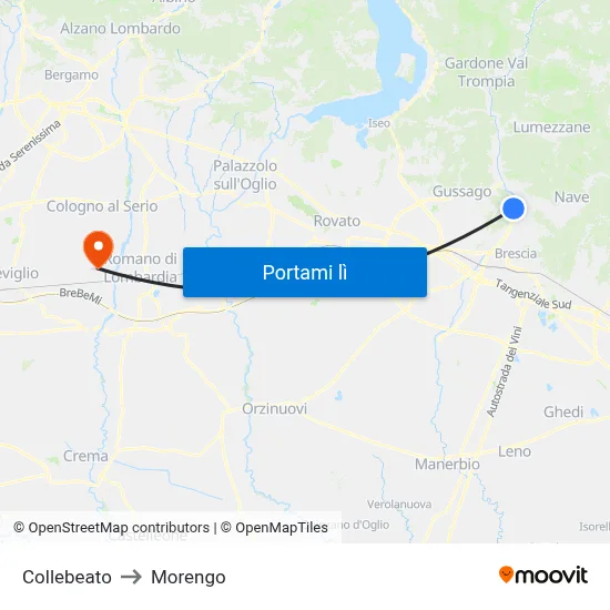 Collebeato to Morengo map