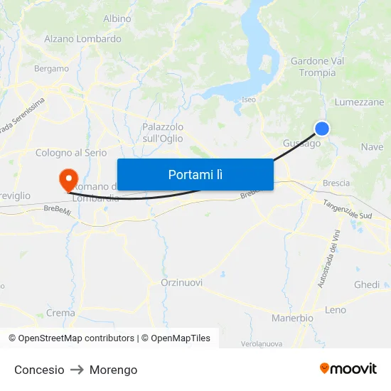 Concesio to Morengo map
