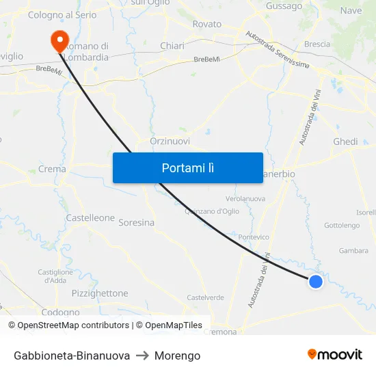 Gabbioneta-Binanuova to Morengo map
