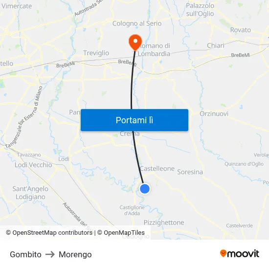 Gombito to Morengo map