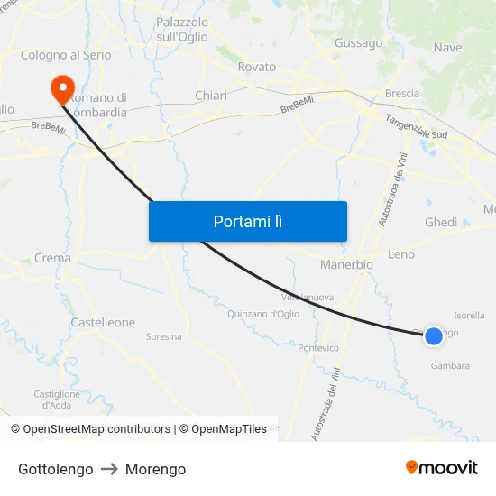 Gottolengo to Morengo map
