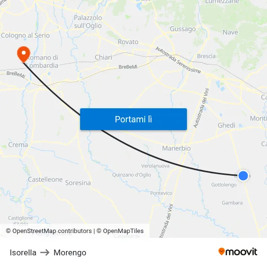 Isorella to Morengo map