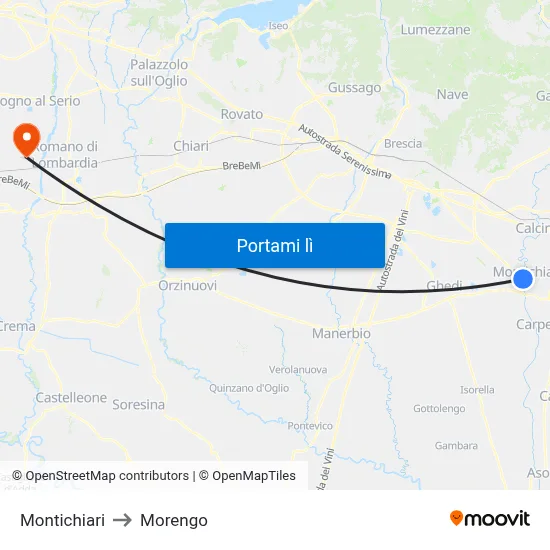 Montichiari to Morengo map
