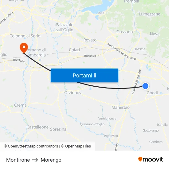 Montirone to Morengo map
