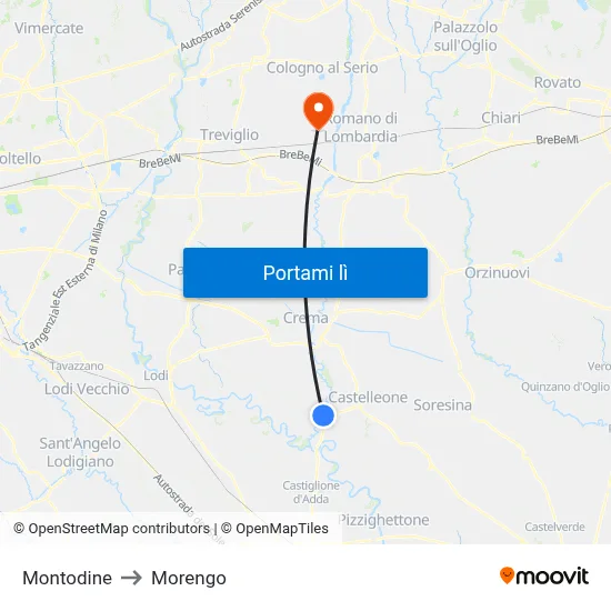 Montodine to Morengo map