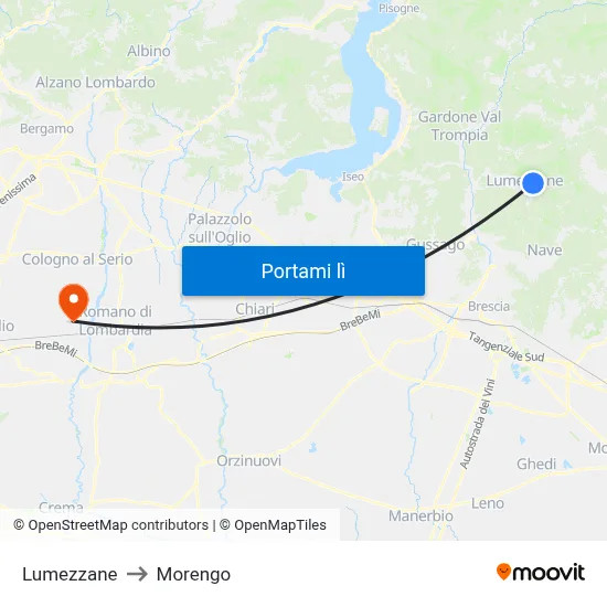 Lumezzane to Morengo map