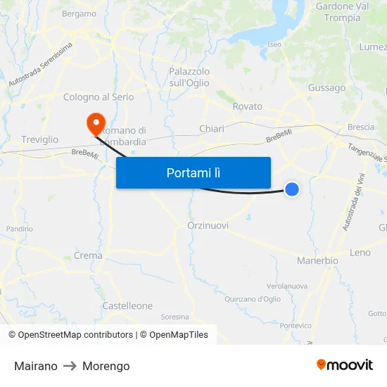 Mairano to Morengo map