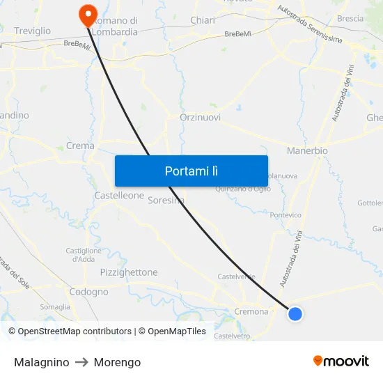 Malagnino to Morengo map
