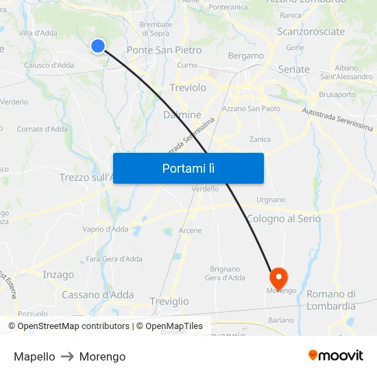 Mapello to Morengo map