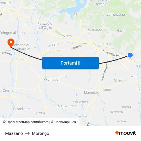 Mazzano to Morengo map