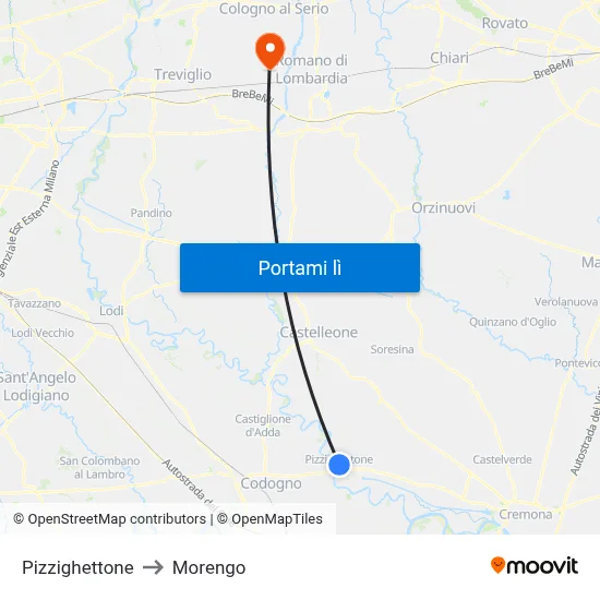 Pizzighettone to Morengo map