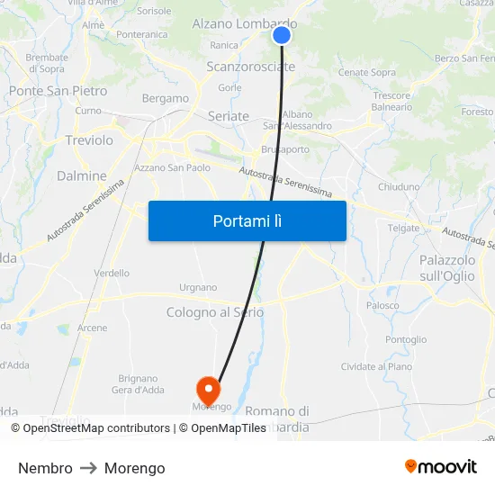Nembro to Morengo map