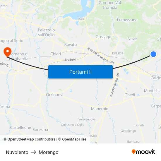 Nuvolento to Morengo map