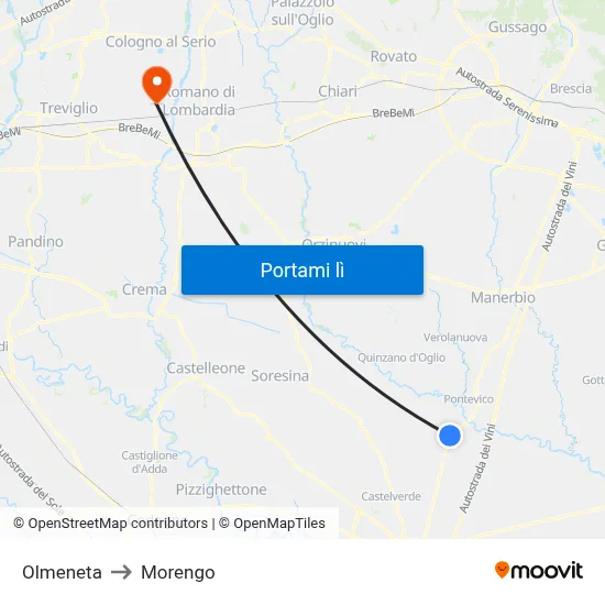Olmeneta to Morengo map