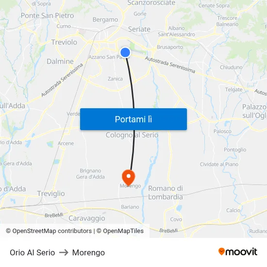 Orio Al Serio to Morengo map