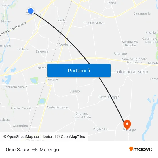 Osio Sopra to Morengo map