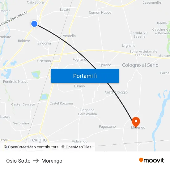 Osio Sotto to Morengo map