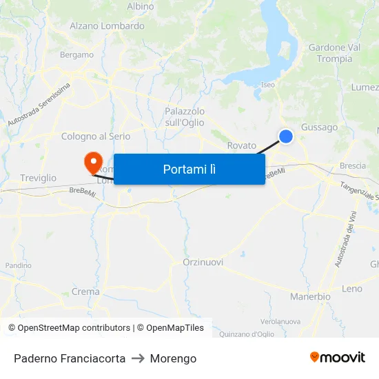 Paderno Franciacorta to Morengo map