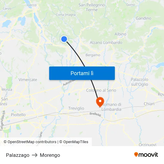 Palazzago to Morengo map