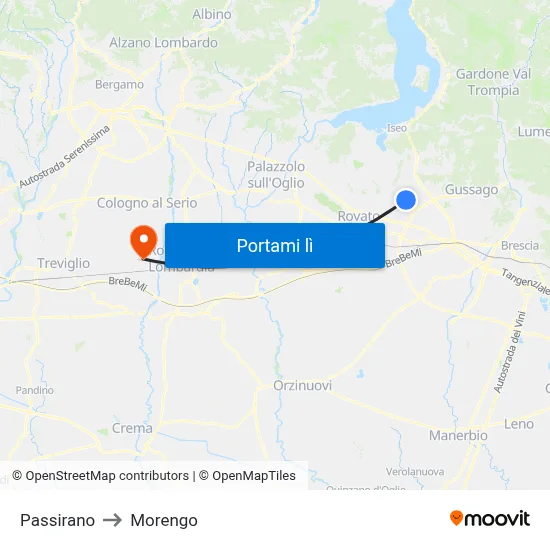 Passirano to Morengo map