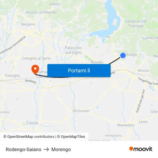 Rodengo-Saiano to Morengo map