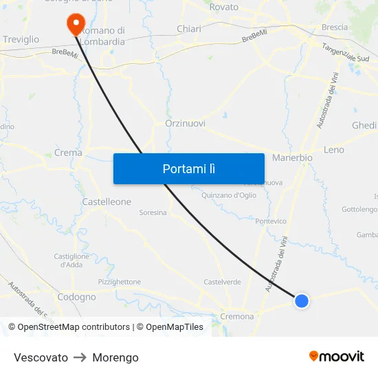 Vescovato to Morengo map