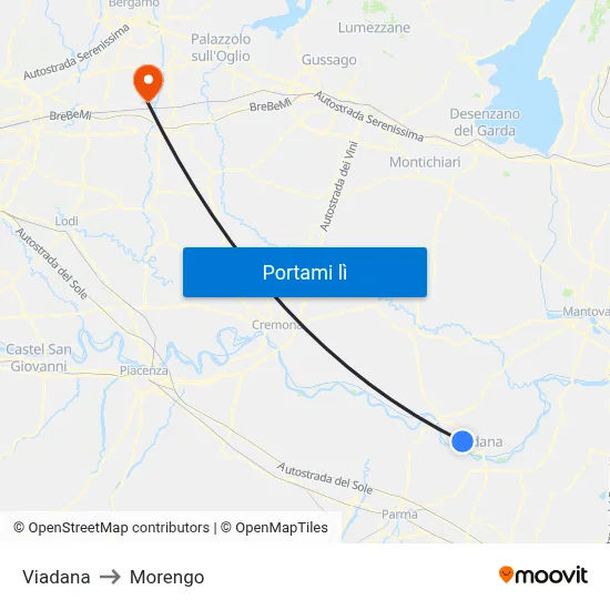 Viadana to Morengo map
