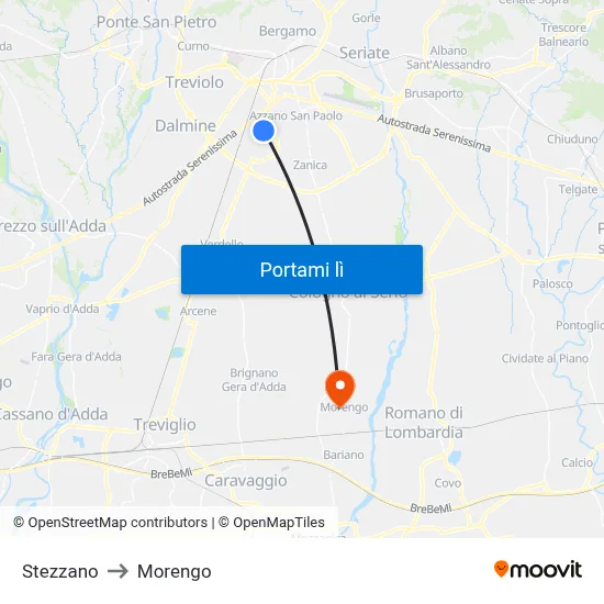 Stezzano to Morengo map