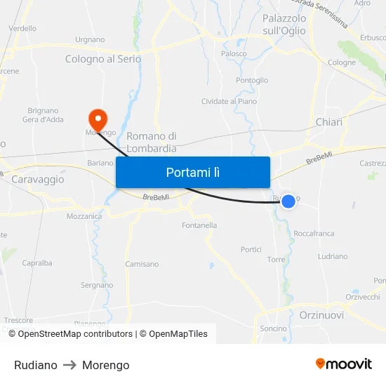 Rudiano to Morengo map
