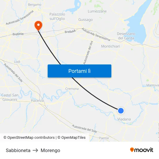 Sabbioneta to Morengo map