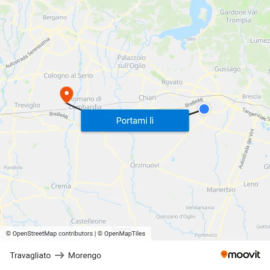 Travagliato to Morengo map