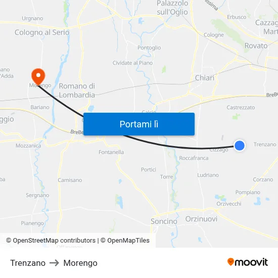 Trenzano to Morengo map