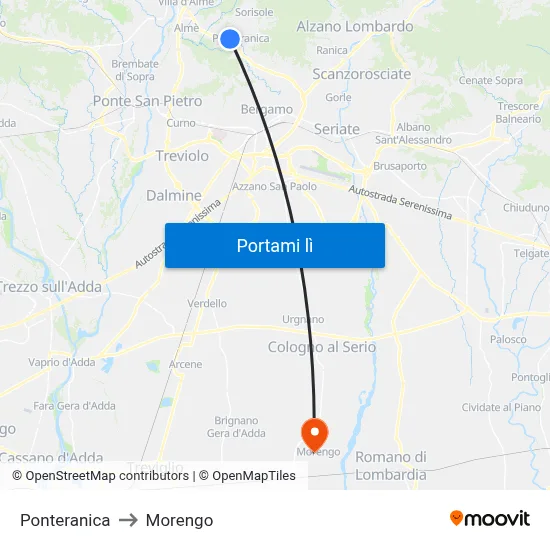 Ponteranica to Morengo map