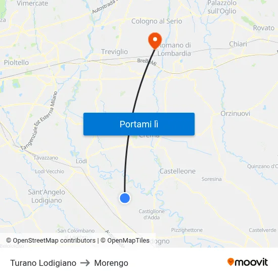 Turano Lodigiano to Morengo map
