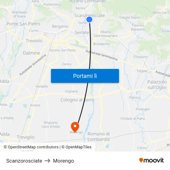 Scanzorosciate to Morengo map