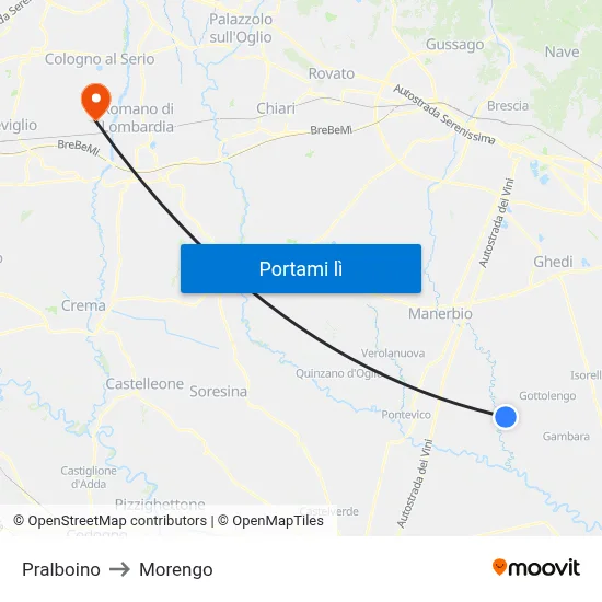Pralboino to Morengo map