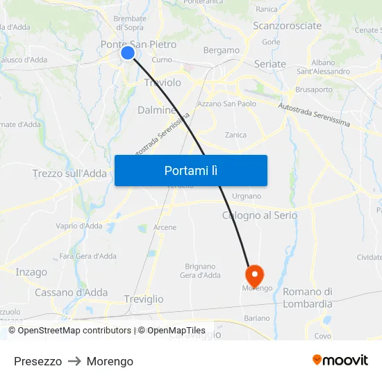 Presezzo to Morengo map