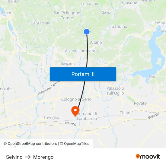 Selvino to Morengo map