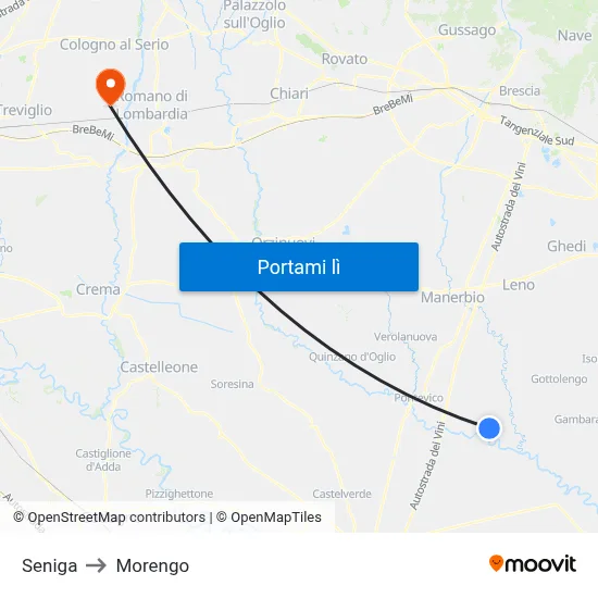 Seniga to Morengo map