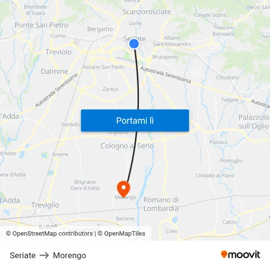 Seriate to Morengo map