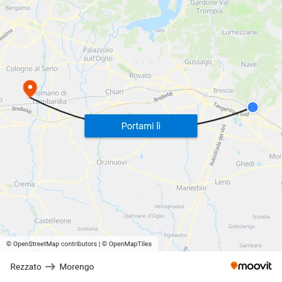 Rezzato to Morengo map