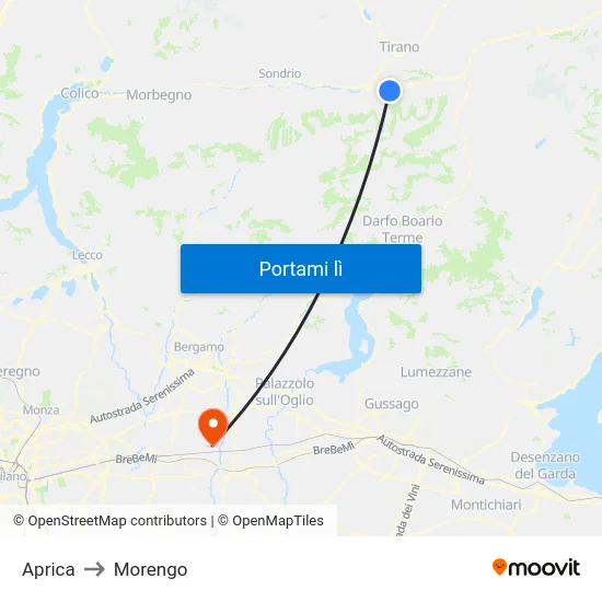 Aprica to Morengo map