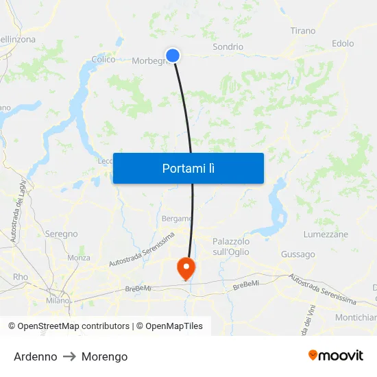 Ardenno to Morengo map