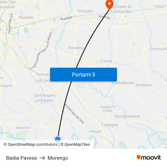 Badia Pavese to Morengo map