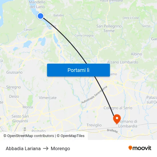 Abbadia Lariana to Morengo map
