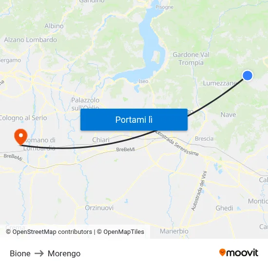 Bione to Morengo map