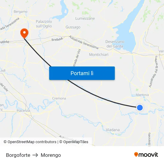 Borgoforte to Morengo map