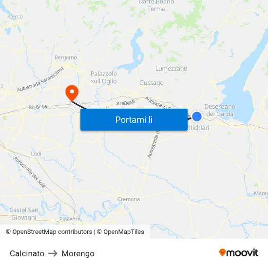 Calcinato to Morengo map