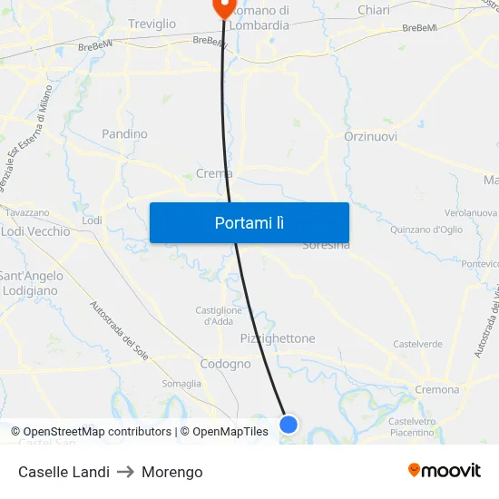 Caselle Landi to Morengo map