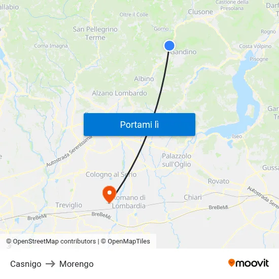 Casnigo to Morengo map
